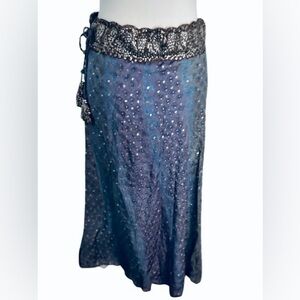 RARE Alka Vora Mirror Sequin Blue Purple Skirt Beaded Silk Medium Boho Fairy